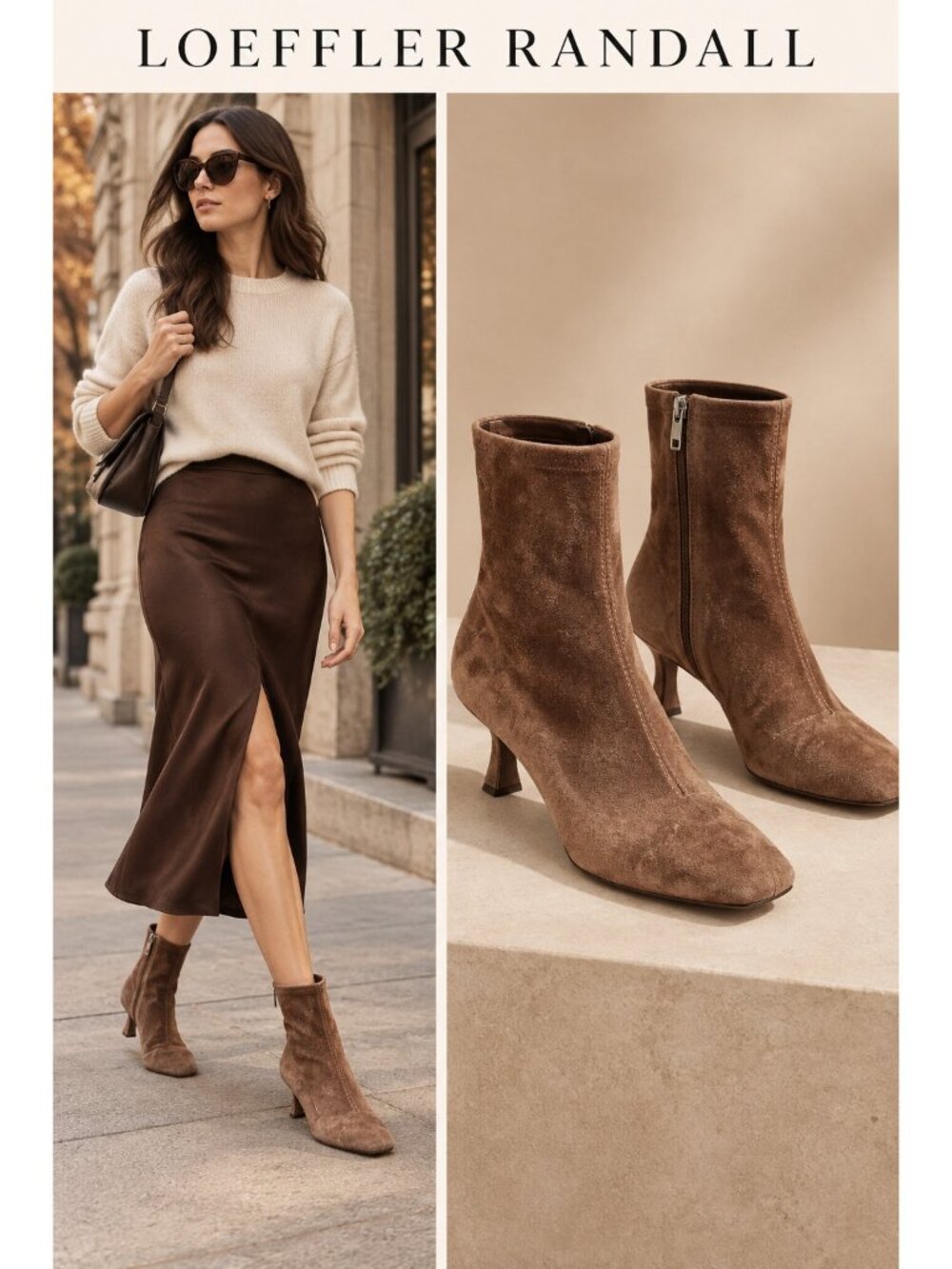 Loeffler Randall Brown Suede Square Toe Kitten Heel Ankle Boots 7B